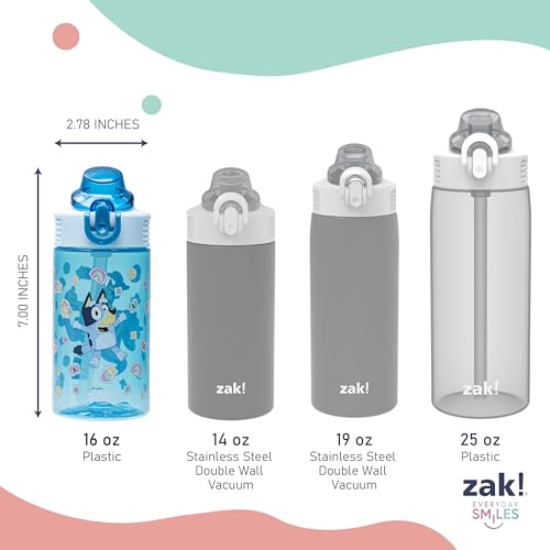 Zak Designs Bluey Sage Kids Water Bottle For School or Travel, 16oz Durable Plastic Water Bottle With Straw, Handle, and Leak-Proof, Pop-Up Spout Cover, 2-Pack Set (Bluey & Bingo) - color: Bluey & Bingo