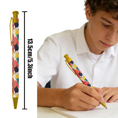 Ballpoint Pen 4Pcs Click Black Ink Metal Retractable 1.0 mm Medium Ballpoint Pens Quick Dry for Office School (Colorful Pattern) - color: Colorful Pattern