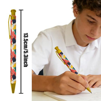Ballpoint Pen 4Pcs Click Black Ink Metal Retractable 1.0 mm Medium Ballpoint Pens Quick Dry for Office School (Colorful Pattern) - color: Colorful Pattern