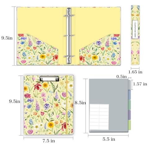 Mini Binder Organizer，1 Inch 3 Ring Binder with Clipboard, 5-Tabs Pockets Dividers, Plastic Folder, 18 Divider Stikers, Pen Loop (Garden Party, 5.5" x 8.5") - color: Garden Party, size: 1in（5.5"x8.5"）