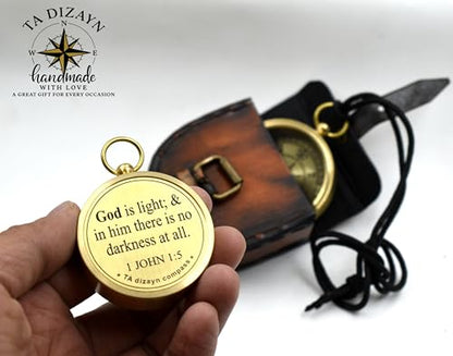 For I Know The Plans I Have For You, Jeremiah 29:11, Solid Brass Directional Engraved Compass, Baptism Gifts for Boys Girls, First Communion, Christian Gifts for Men, First Confirmation Gifts for Boys - style: # God is Light-1 John 1:5