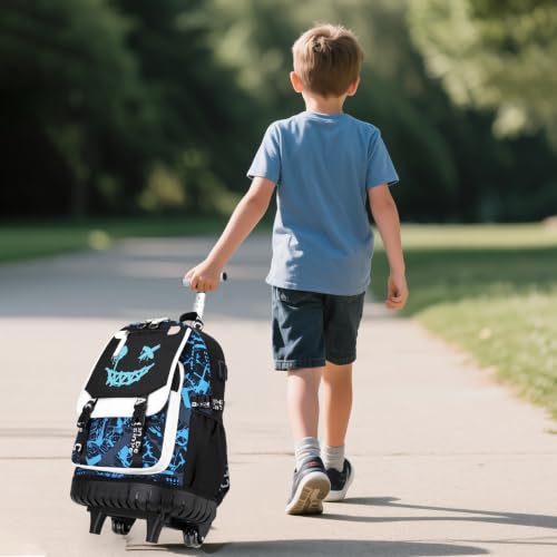 Bevalsa Rolling Backpack for Boys, Roller Backpack with Wheels, Wheeled School Bag with Sling Bag, Lunch Box & Pen Case for Kids Children Teens Elementary Middle Student Glow In The Dark - color: Smile