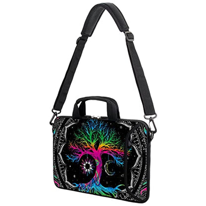 AMARY 13" 13.3" laptop sleeve chromebook case adjustable shoulder strap with handle accessory pocket (Colorful Tree) - color: Colorful Tree