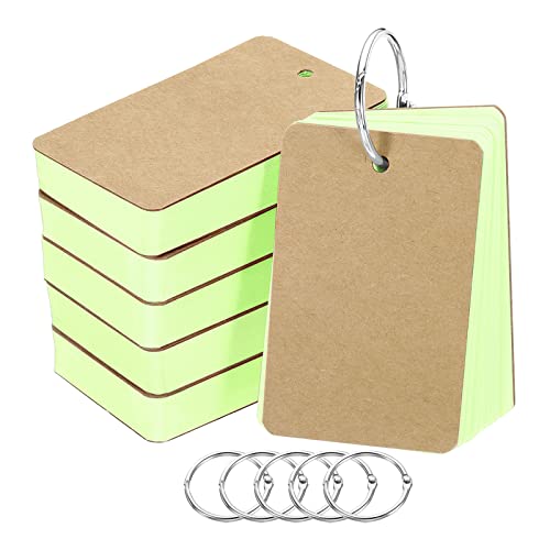 PATIKIL Blank Index Cards with Ring, 300Pcs Colored Blank Flash Card 3.5" x 2" Note Card Study Card for Memory Learning Studying Office Supplies, Green - color: Green