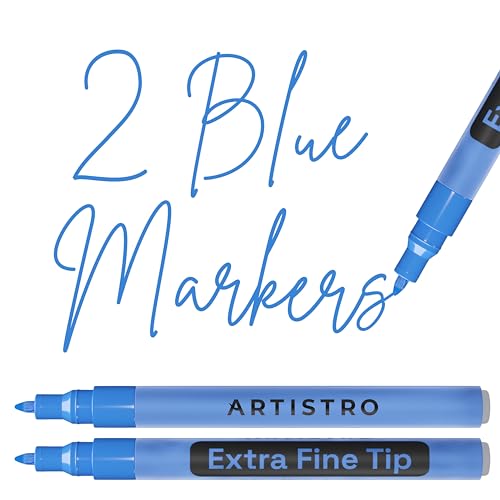 ARTISTRO 2 Blue Acrylic Paint Markers - 0.7mm Extra Fine-Tip Paint Pens - Perfect for Crafting, Art Projects, & More - color: Blue, style: Extra Fine