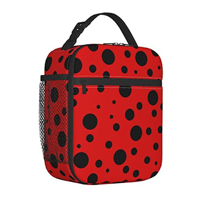 YETTA YANG Ladybug Black And Red Polka Dot Portable Lunch Bag Insulated Lunch Box Reusable Totes For Women Men Work Picnic Camping - color: Black21