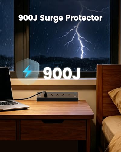 SURAIELEC Desk Clamp Power Strip with 5 Outlets, 4 PD 20W USB-C & 2 USB-A Ports, 40W Total Fast Charging Station, 900J Surge Protector, Fit 1.97 in Desk Edge Mount, 45° Flag Plug, 6 ft Extension Cord