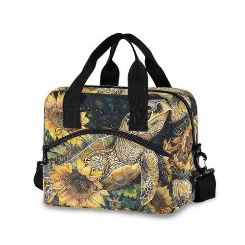 ALAZA Turtle and Sunflowers Insulated Lunch Bag Women Men Portable Reusable Cooler Lunch Tote Bag for Work Office Picnic College - color: Multi 18