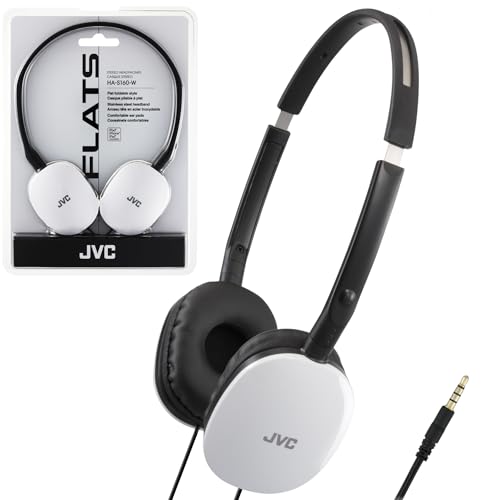 JVC Flats On-Ear Wired Headphones - Flat Foldable Design - 30mm Driver for Powerful Sound - Soft Ear-Pads for Comfort – Steel Headband - Lightweight & Portable - PC/Laptop/Gaming - 3.5mm Slim Plug - color: White, style: No Mic