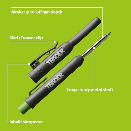 Tracer Mechanical Carpenter Pencils Set with Replacement Lead (6 Pack) - Construction Pencil with Site Holster - All In One Marking Kit for Carpenter Tools Contractor Pencils - AMK1 - style: Pencil + Lead