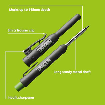 Tracer Mechanical Carpenter Pencils Set with Replacement Lead (6 Pack) - Construction Pencil with Site Holster - All In One Marking Kit for Carpenter Tools Contractor Pencils - AMK1 - style: Pencil + Lead