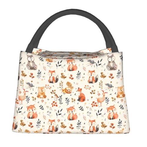 Cute Fox Reusable Lunch Box, Woodland Animal Lunchbox for Kids Boys Girls, Insulated Lunchbag, 11in*6.3in*6.7in, Gifts Makeup Bag, Portable Handbag for School Picnic Work Travel Beach or Hiking - color: Fox