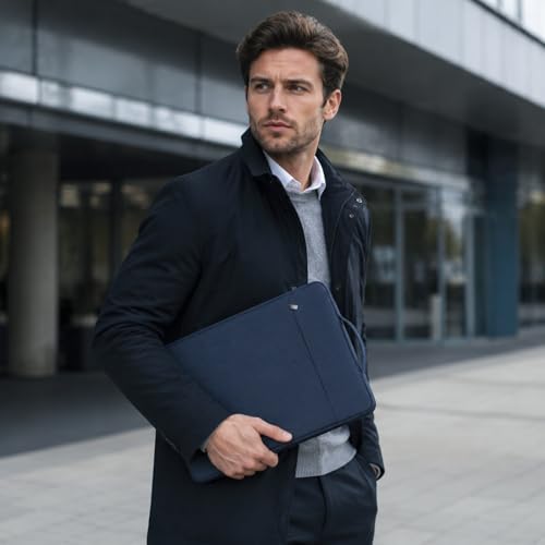 RAINYEAR 14 inch Laptop Sleeve Case Bag with Handle & Pocket, Navy Blue | Protective Padded Polyester Laptop Sleeve Case Briefcase Compatible with 14 Inch Notebook Computer Chromebook - color: Navy Blue, size: 14"