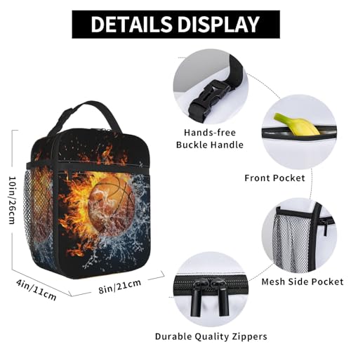 Fire And Water Basketball Portable Lunch Box, Cooler Bags Insulated Thermal Lunch Tote Bag with Shoulder Strap For Women Men Adults Work Travel - color: Basketball