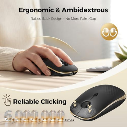 TECKNET Rechargeable Slim Portable Silent Computer 2.4 GHz Wireless Mouse | Lightweight Ambidextrous with USB-A Receiver, 4000 DPI Optical Tracking 90-Day Battery Life, Compatible with PC, Mac, Laptop - color: Black gold