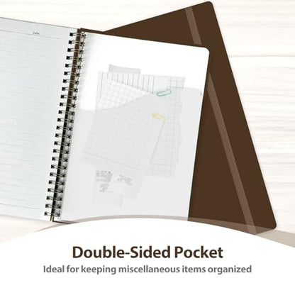 A5 Lined Spiral Journal Notebook, 146 Pages Hardcover Notebook with 100 GSM Thick Paper, Inner Pocket & Elastic Closure, 5.7" x 7.9", Notebooks for Work, School, College, Office, Journaling & Note Taking - color: Brown