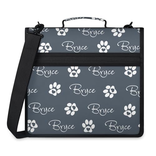 Custom Paw Print 3 Ring Binder with Zipper, Personalized Name Large Capacity File Folder, Multiple Pockets & Storage Organizer - color: Gray