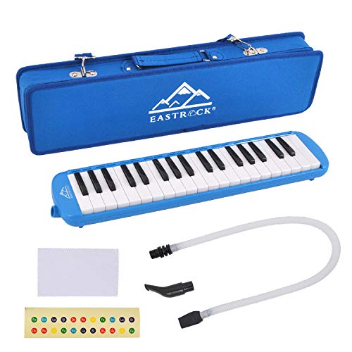 EastRock 37 Key Melodica Instrument Keyboard Soprano Piano Style with Mouthpiece Tube Sets and Carrying Bag for Beginners Adults Gift Blue - color: Blue, size: 37key