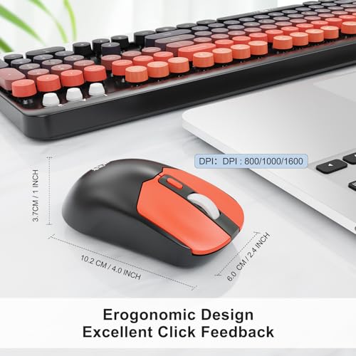 Wireless Keyboard and Mouse Combo, 2.4GHz Colorful Cute Round Keycaps Keyboard for Office Computer PC Desktops Laptop (2050-Red Black) - color: 2050-Red Black