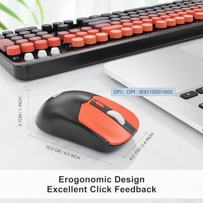 Wireless Keyboard and Mouse Combo, 2.4GHz Colorful Cute Round Keycaps Keyboard for Office Computer PC Desktops Laptop (2050-Red Black) - color: 2050-Red Black