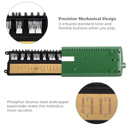 EASTROCK 32 Key Melodica Instrument Air Piano Keyboard Soprano Melodica with 2 Mouthpieces Tube Sets Carrying Bag for Beginners Adults Gift Green - color: Green, size: 32key