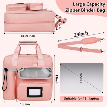 SIYNPAV 3 Inch Zipper 3 D-Ring Binder Bag, 700 Sheet Portfolio Organizer with Shoulder Strap, 13 Inch Laptop Sleeve, Pen& Bottle Pocket for Middle School, Peach - color: Peach