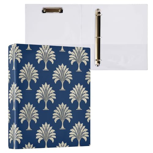 Navy Blue Bg Vintage Exotic Tree Binder 3 Ring 1.5 Inch Binder with Clipboard&Pockets, Hardcover Binders Heavy Duty Large File Folder for Office School Supplies - Holds 200 Sheets - color: Navy Blue Vintage Trees, size: 1 Pack-12.4x10.63in