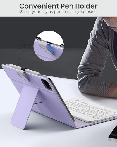 MoKo Universal Tablet Case with QWERTY Keyboard for 9",9.7",10.1",10.2",10.4",10.5",10.9",11" Tablet, with Removable Wireless Bluetooth Keyboard&Pen Holder for iPad, Samsung, Fire, Pixel, Other, Lilac - color: Lilac