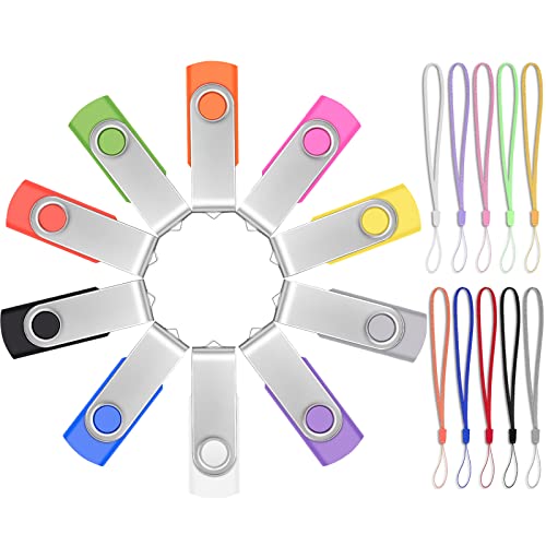 FEBNISCTE 8GB USB 3.0 Flash Drive Bulk 10 Pack Thumb Drives - Foldable 8 GB USB3.0 Memory Stick Data Storage Multipack Zip Drives - Portable Jump Drive Gift Multi-Coloured Pen Drive with 10pcs Rope