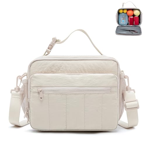 NOL Natural Organic Lifestyle Lunch Bag for Women, 8L Quilted Cooler Tote – Lightweight, Waterproof, Reusable Puffy Lunch Box for Work & Office, Cream - color: Cream