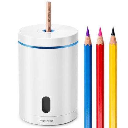 Fully Automatic Electric Pencil Sharpener, Rechargeable | Auto In and Out, Hands-Free for Standard 6-8mm Pencils, Perfect for Classroom and Home Use (White and Blue) - color: White & Blue