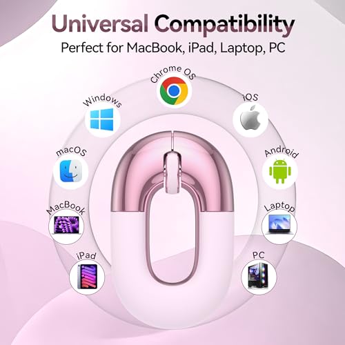 Travel Mouse Pink Wireless Mouse for Laptop. Bluetooth Silent Mouse | Rechargeable Portable Cute Donut Mice Dual Mode & 2.4G, 1200 DPI for Mac, iPad, PC - color: Pink