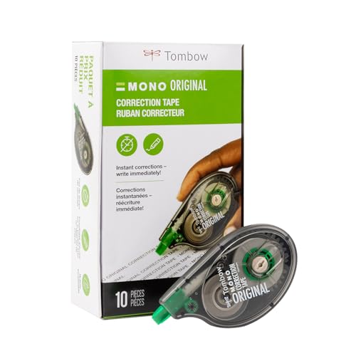 Tombow 68720 MONO Original Correction Tape, 10-Pack. Easy To Use Applicator for Instant Corrections, White, 10 Count (Pack of 1) - size: 10 Count (Pack of 1)