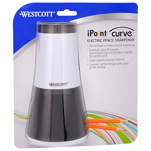 Westcott iPoint Curve Electric Pencil Sharpener - Sharpen Regular, Graphite, and Drawing Pencils - Office and School Supplies for Teachers and Kids - Compact - Corded Plug-in Design - White