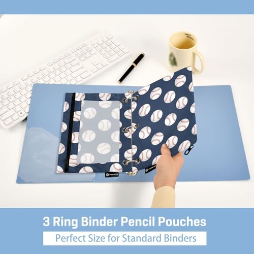 Baseball Pencil Pouches for 3 Ring Binder, Zipper Binder Pencil Case, 2 Pack Clear Window Case Bag for Office Organizers - color: Baseball 1