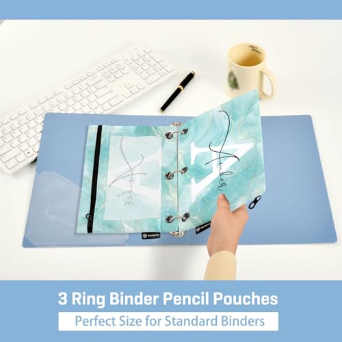 Personalized Pencil Pouch for 3 Ring Binder Cyan Teal Liquid Marble Custom Pencil Pouches Case Binder Cosmetic Bag 2 Pack for Office School College Supplies - color: Cyan Teal