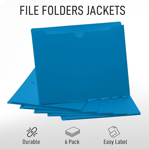 Blue File Jackets, 2 Inch Expansion, Letter Size, Reinforced Straight-Cut Tab, 6 Pack - color: Blue, style: 2 Inch Expansion
