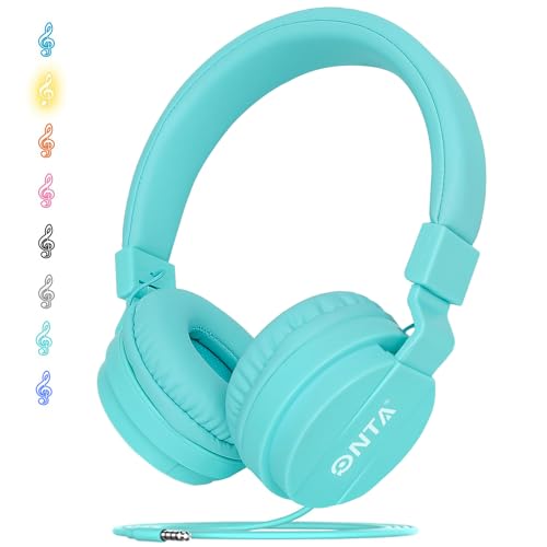 ONTA Kids Wired Headphones with Cord - School Student Headset, Toddler Earphones, Safe Volume, 3.5mm Jack, On-Ear for iPad, Tablet, Laptop, Travel, Green - color: Green