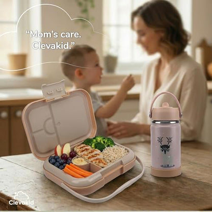 Bento Midi Lunch Box with carrying handle – 4 No-Mix Compartments | Microwave & Dishwasher Safe,Removable Tray | 900ML OZ (Pink Dark Powder ClevaRaff Friend) - color: Pink Dark Powder ClevaRaff Friend