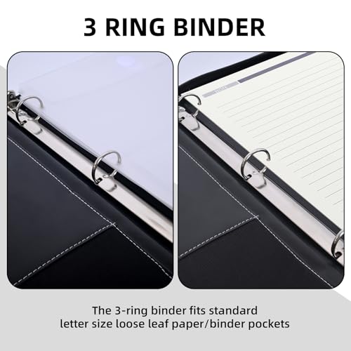 Antner Zipper Portfolio Binder Padfolio 3 Ring Binder 1 Inch Professional Faux Leather Document Organizer Folio for Tablet, Phone, and 8.5x11 Documents, Resumes, Presentation Folders for Men & Women
