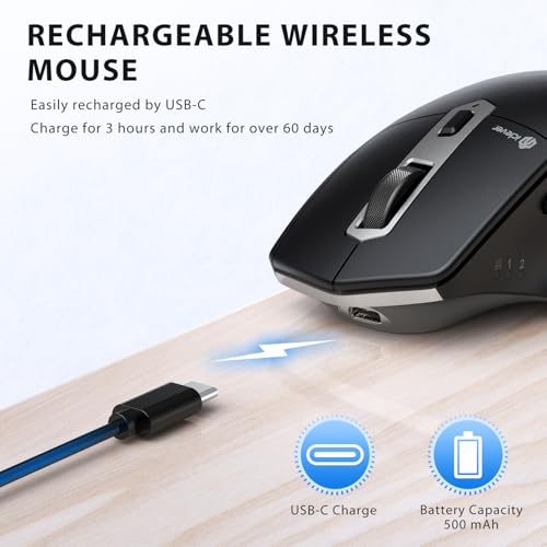iClever Bluetooth Mouse, Wireless Large Mouse, Multi-Devices Dual Mode, Ergonomic Mice with 5 Adjustable DPI and 7 Buttons, Rechargeable Silent Mice for Laptop, iPad, MacBook, Tablet, PC, Black Grey - color: Black-Silver