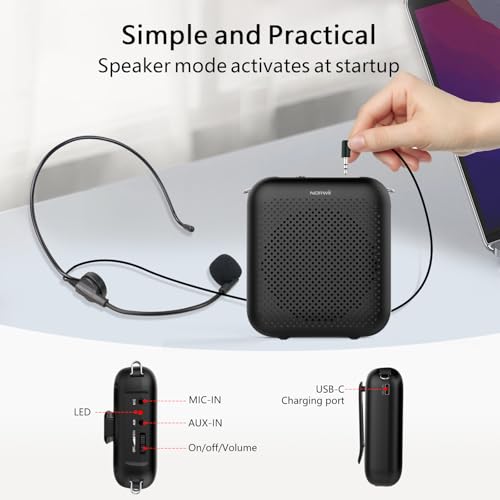 Bluetooth Voice Amplifier, Power Amplifiers, Portable Mini Wired Microphone Headset for Teacher Classroom & Outdoor Lectures, Teaching, Tour Guides, USB-C Rechargeable - 2000mAh, Black - color: Black-2000mAh