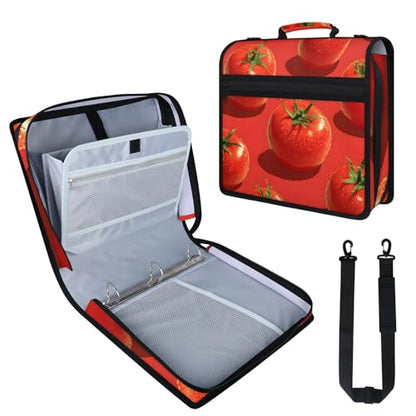 Vegetable Tomato Food Zipper Binder, 3 D-Ring Expanding File Folder with Handle & Adjustable Shoulder Strap, 400 Sheets Capacity Multi-Pocket Organizer for 13 Inch Laptop - color: Vegetable Tomato Food