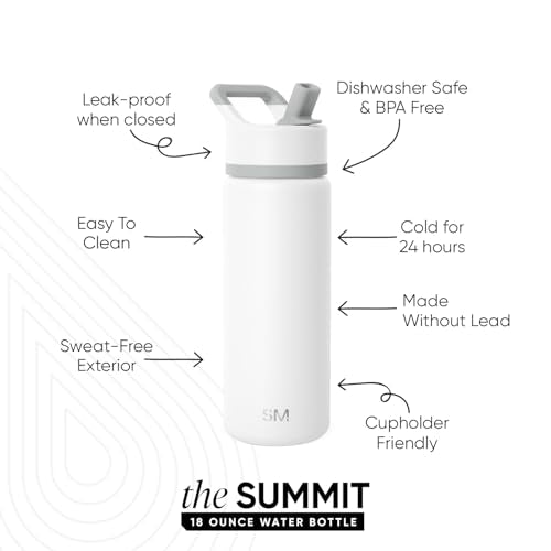 Simple Modern Kids Water Bottle with Straw Lid Vacuum Insulated Stainless Steel Metal Thermos Bottles | Reusable Leak Proof BPA-Free Flask for School | Summit Collection | 18oz, Winter White Mix - color: -Winter White Mix, style: 18oz