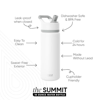 Simple Modern Kids Water Bottle with Straw Lid Vacuum Insulated Stainless Steel Metal Thermos Bottles | Reusable Leak Proof BPA-Free Flask for School | Summit Collection | 18oz, Winter White Mix - color: -Winter White Mix, style: 18oz