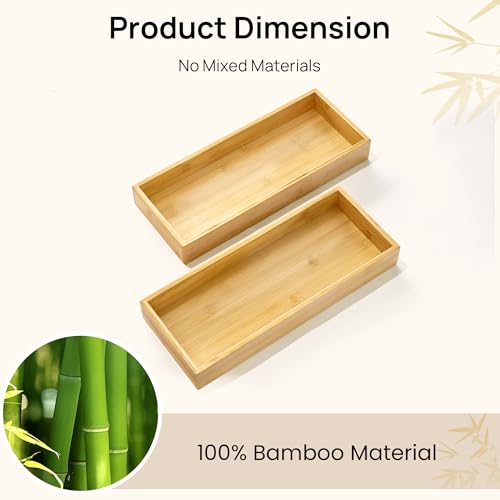 Vtopmart Bamboo Drawer Organizer Boxes - Set of 2 Multi-purpose Wooden Storage Dividers for Kitchen, Bathroom, Office, Desk, Makeup, Jewelry & More, Non-Slip Junk Drawer Organizer Trays for Storage - style: 2 Boxes