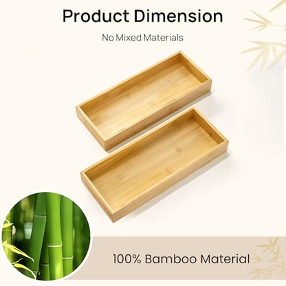 Vtopmart Bamboo Drawer Organizer Boxes - Set of 2 Multi-purpose Wooden Storage Dividers for Kitchen, Bathroom, Office, Desk, Makeup, Jewelry & More, Non-Slip Junk Drawer Organizer Trays for Storage - style: 2 Boxes
