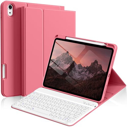 kenke for iPad 11/10th Gen Case with Keyboard 11/10.9 inch 2025 A16/2022, Detachable Wireless Bluetooth Keyboard Case with Bulit-in Pencil Holder, White Square Keycaps (Pink) - color: Watermelon Red