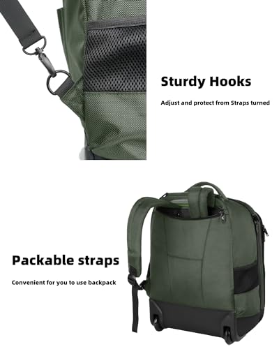 MATEIN Roller Backpack, 17 Inch Travel Laptop Backpacks with Wheels | Backpack with Wheels, 17 inch Laptop Backpack, 36 L Main Compartment, Breathable Adjustable Straps, Rolling Travel Bag - color: Green, size: 17-inch