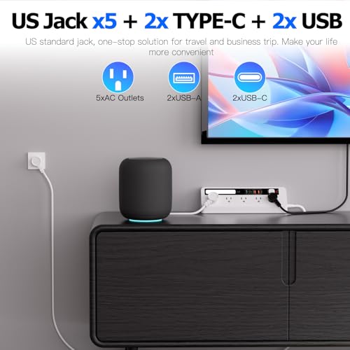 Desk Extension Lead with USB Slots, BOCHLION PD 35W + PD 20W Fast Charging Power Station with Night Light, 5 Way Plug Extension Socket Surge Protector, Desktop Power Strip 1.8M for Home Office (White) - color: White